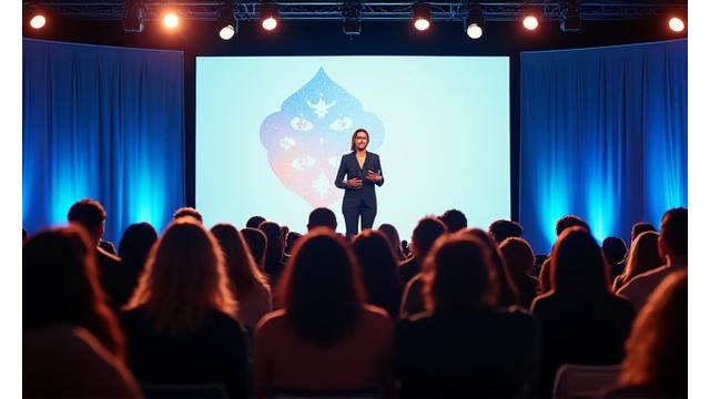 Dr. Evelyn Reed giving a keynote speech at a major wellness conference stage.