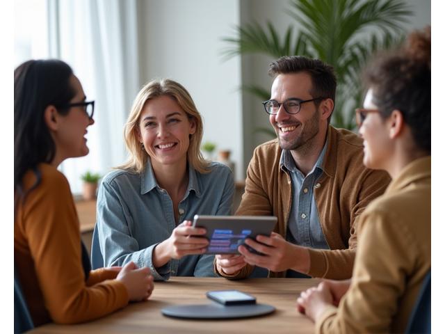 Diverse group of adults 35+ interacting happily and supportively, showing a sense of community and connection