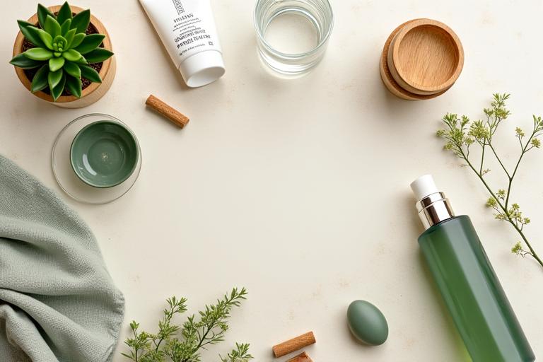 Various eco-friendly wellness products with clear sustainability labels