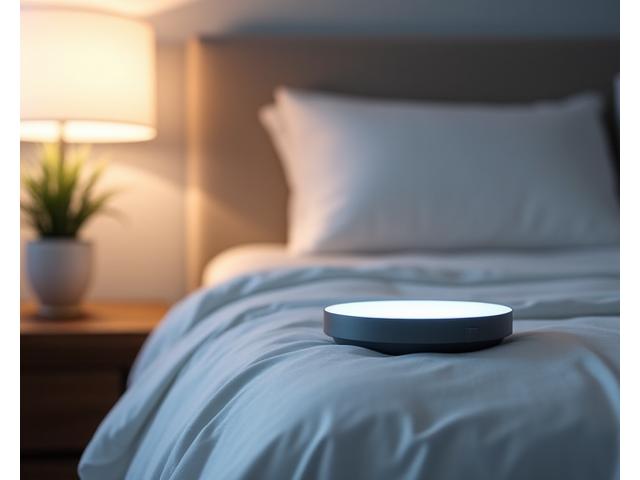 Smart sleep tracking device on a bedside table