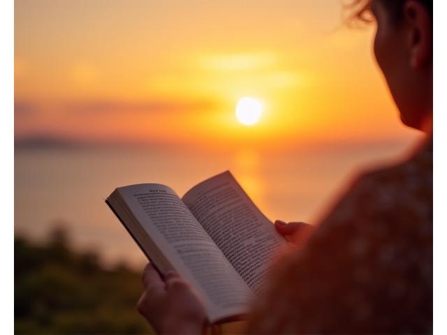 Person looking at a sunset instead of a phone